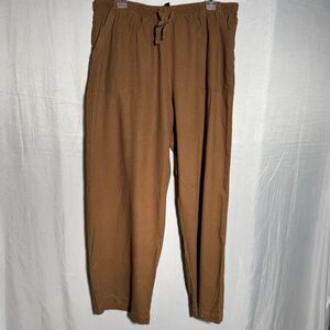 Ellos Linen Blend Pants Size 20 Brown Pull On Elastic Waist Wide Leg Casual